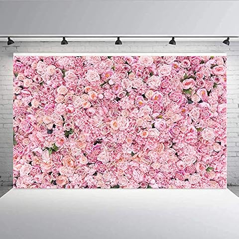 Aisnyho Pink Rose Wall Backdrops Valentine's Day Pink Flowers Backdrop Girls Birthday Party Newborn Baby Shower Wedding Decor (5x7FT) Cover