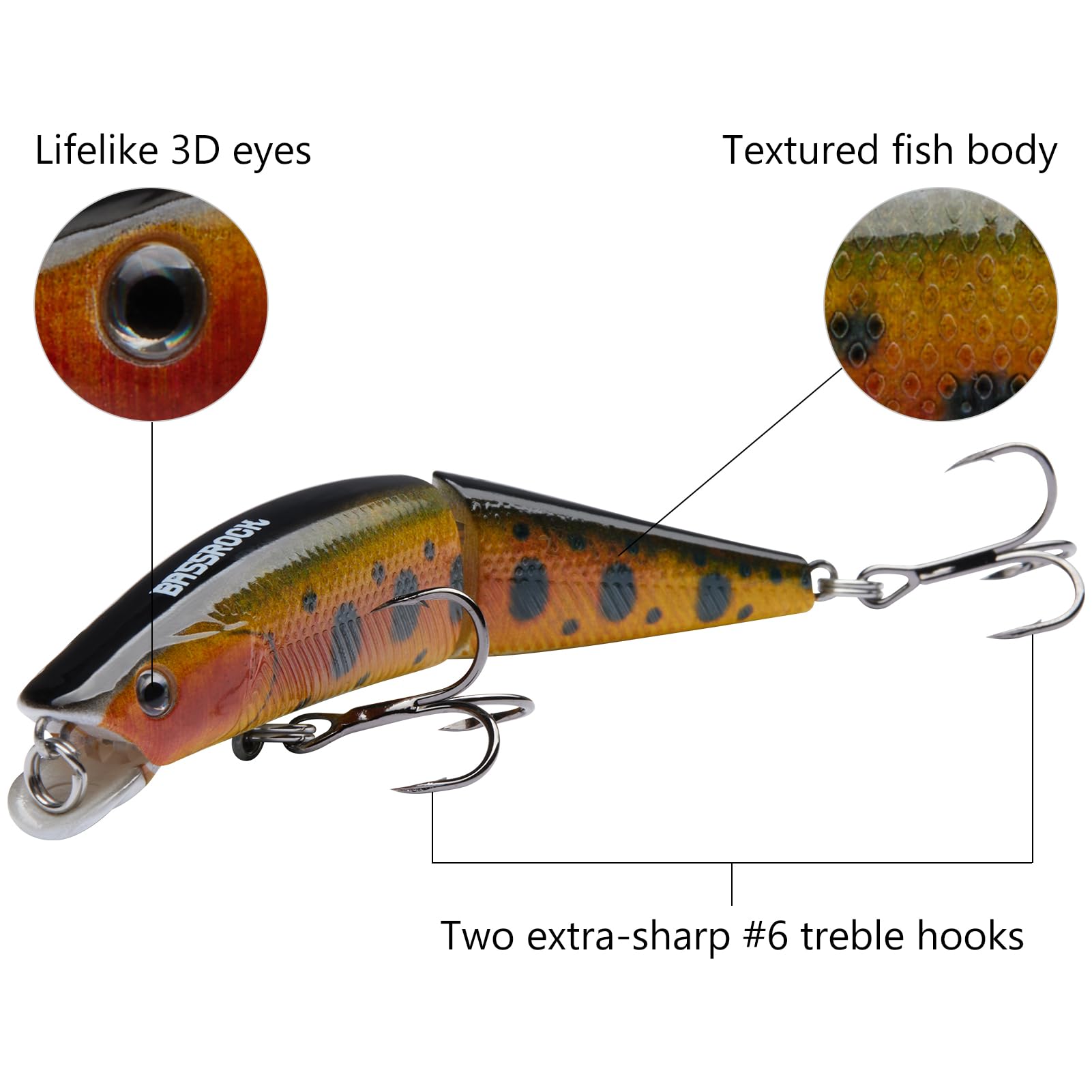 BASSROCK Minnow Swimbait Barsch Forelle Angelköder mit beweglicher Lippe, harter Köder, 8,9 cm, 1/56.7 g