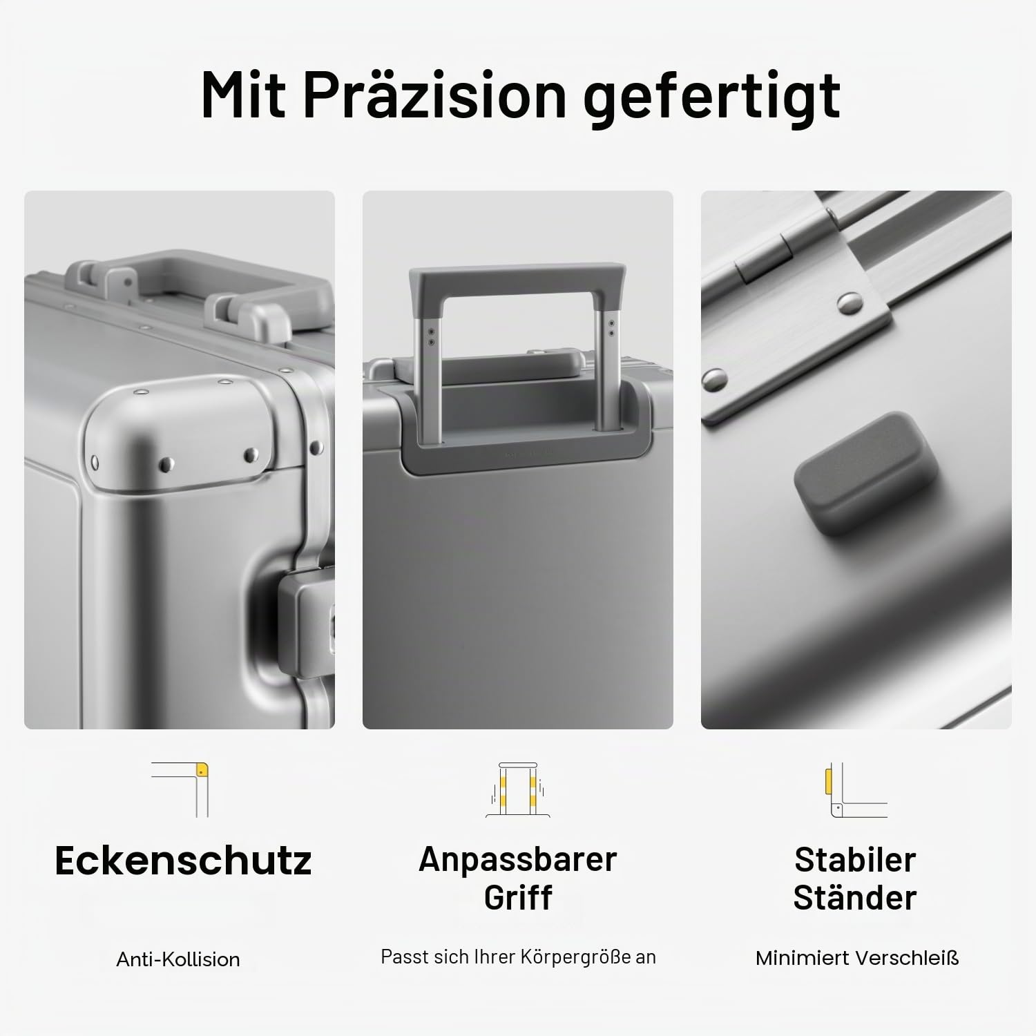 LEVEL8 Koffer Aluminium Handgepäck Koffer Trolley mit Doppelte TSA, Alu Reisekoffer Business Cabin Trolley Hartschalenkoffer Reißverschlussloses Gepäck (55cm,35L,Silber)