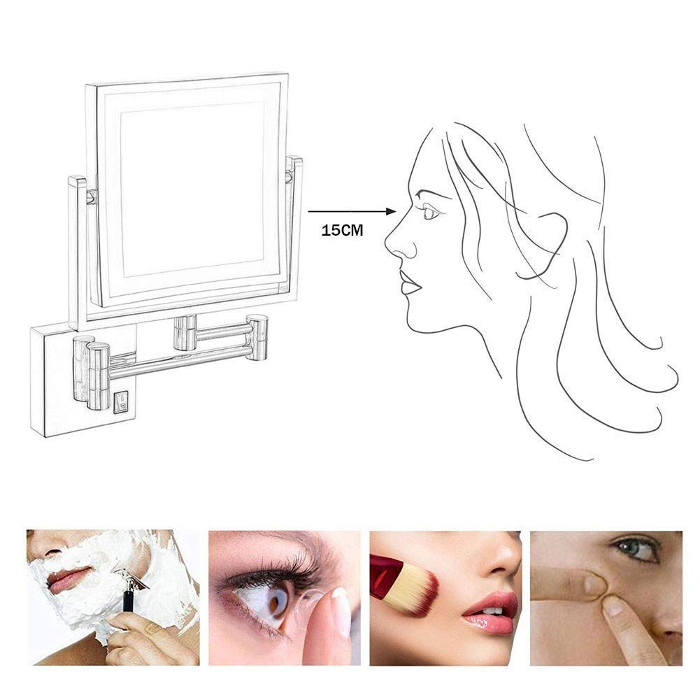 Specchio for il trucco con luci a LED e ingrandimento Ricarica USB Specchio cosmetico illuminato Ingrandimento 3X a due lati Braccio estensibile Finitura cromata Trucco e rasatura ( Color : #5 )