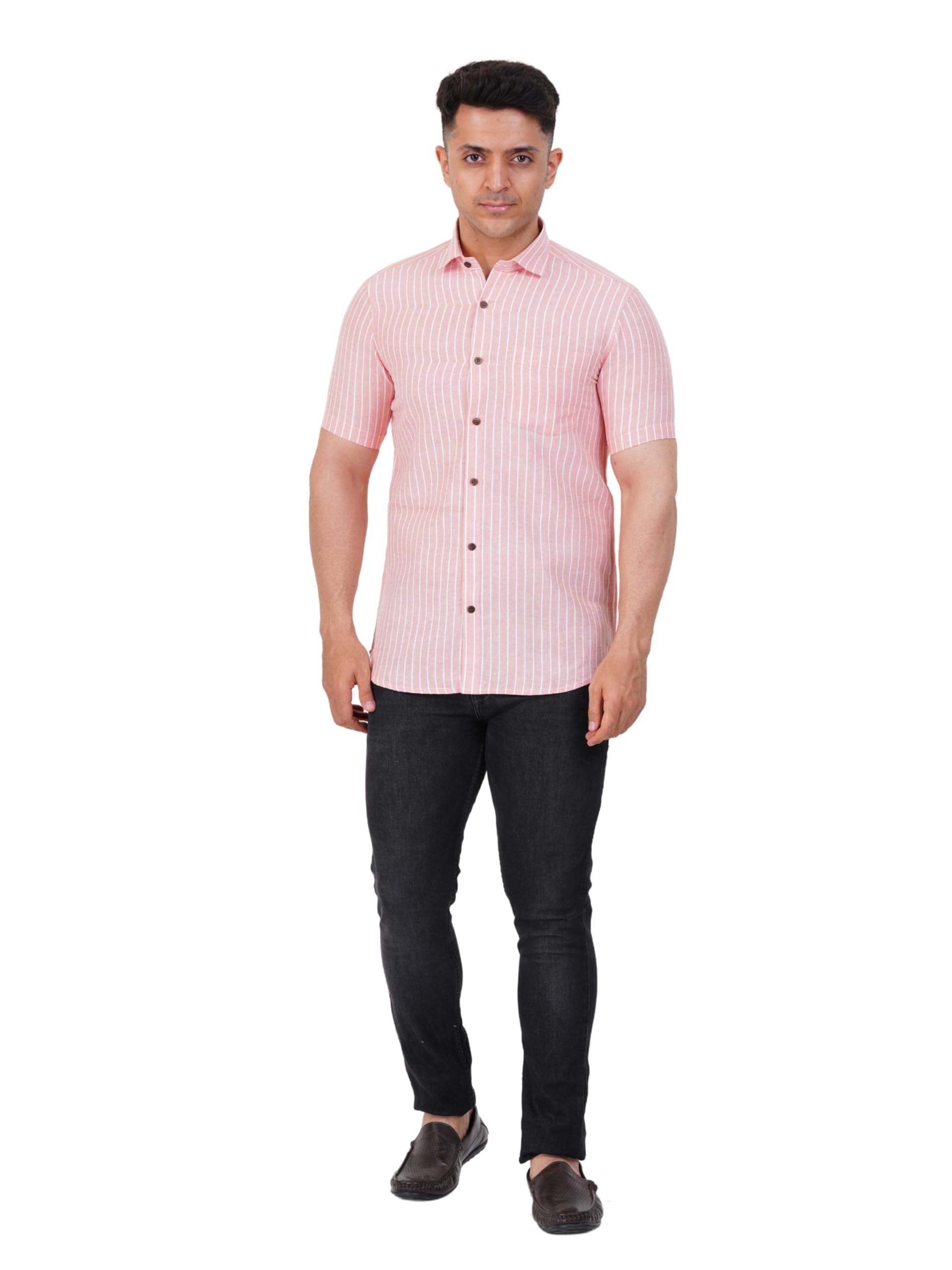 Camicia casual da uomo a righe in cotone vestibilità regolare