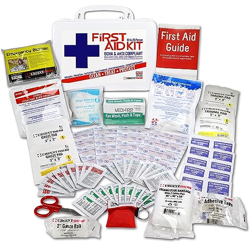 OSHA & ANSI First Aid Kit, 25 Person, 79 Pieces, Indoor/Outdoor Emergency Kit for Office, Home or Car, ANSI 2021 Class A, Plastic, Assembled in USA by Urgent First Aid®
