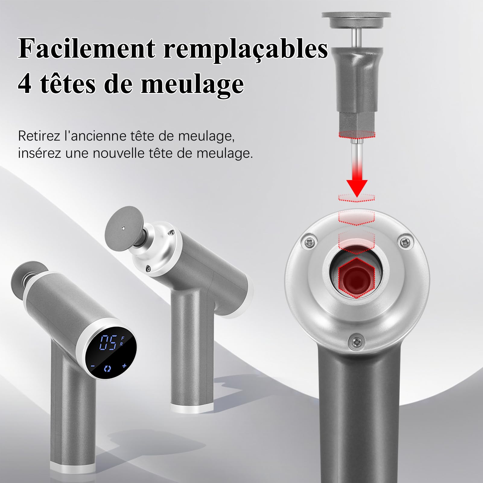 Rapeuse - Pies Eléctricos Potentes, 4500 RPM, Lijadora de Pies Eléctricos Profesionales, Escobilla de Pies Pedicura Lima Anticallos con 4 Cabezales Reemplazables (Gris)