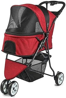 Carrinho de viagem para animais de estimação 600D PVC Suspensão em tecido Carrinho de passeio com freio traseiro Três rodas grandes giratórias em 360 graus Porta-copos Cesta de armazenamento Carga dentro de 60 kg (vermelho)