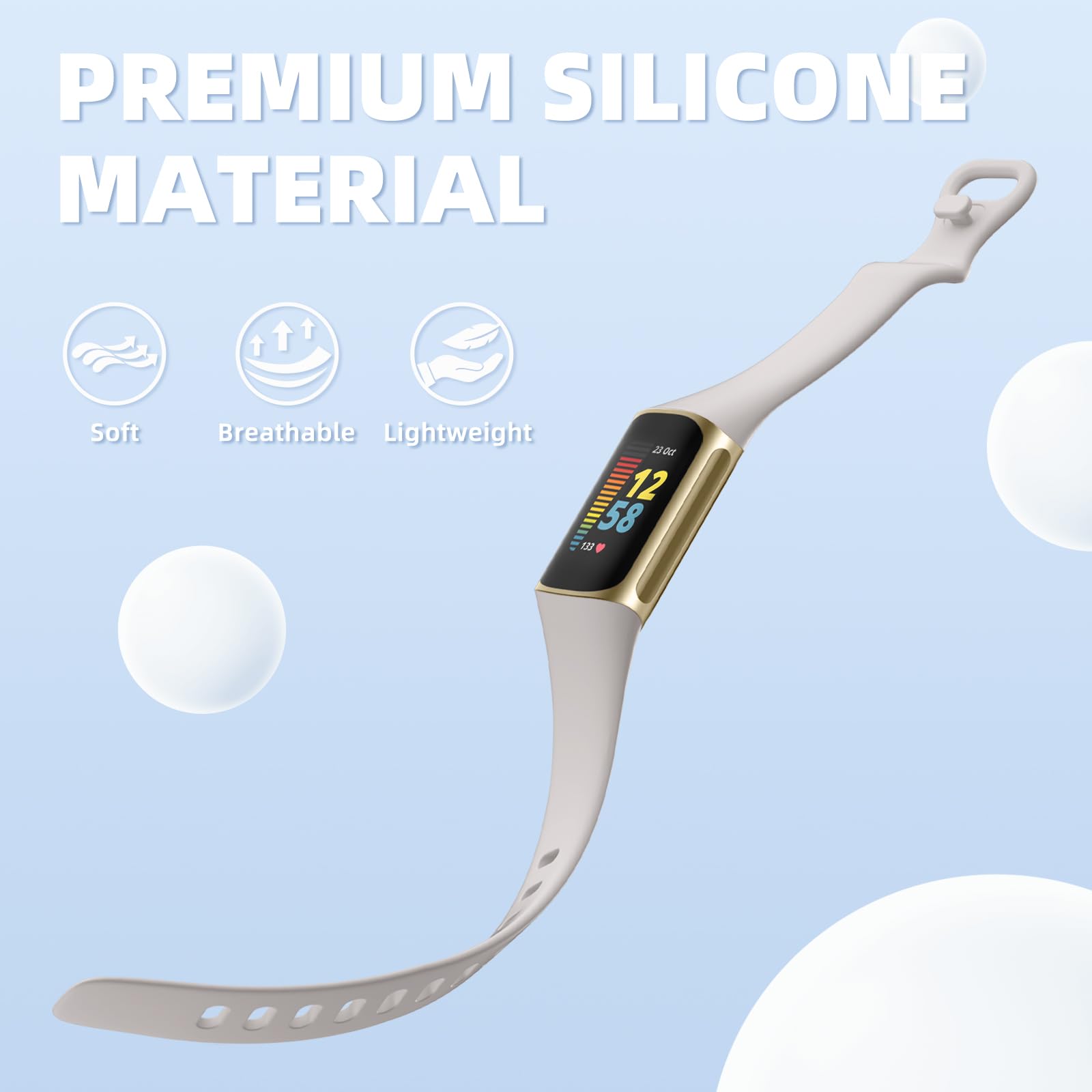 CeMiKa Silicone Slim Strap Compatible with Fitbit Charge 5/6, Soft Breathable Sport Bands - Image 2