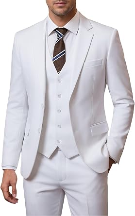 Mens 3 Piece Slim Fit Suit Set, Two Button Blazer Solid Jacket Vest Pants Wedding Business Suit