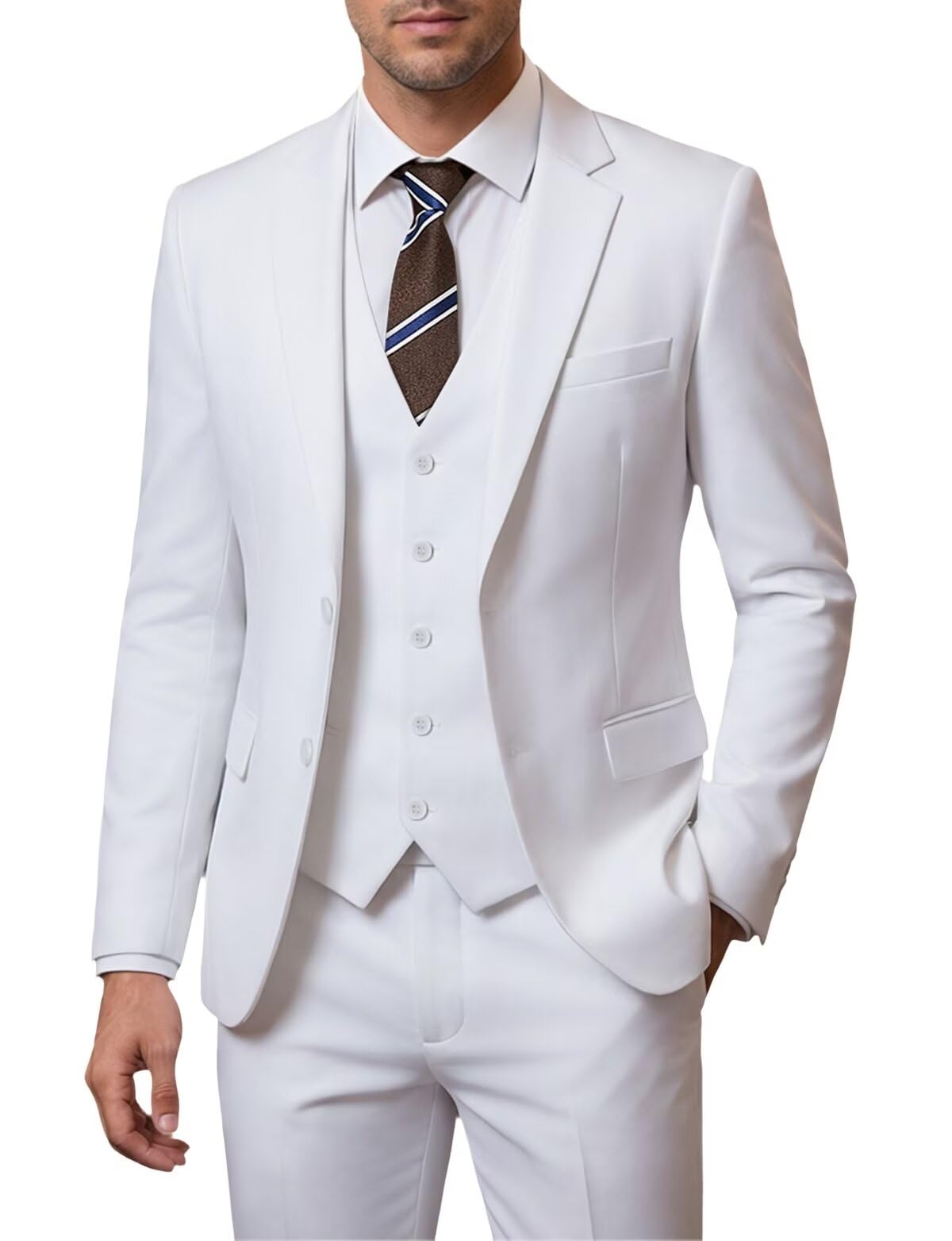 Holivyer Conjunto de Traje Ajustado de 3 Piezas para Hombre, Blazer de Dos Botones, Chaqueta sólida, Chaleco, Pantalones, Traje de Boda y Negocios
