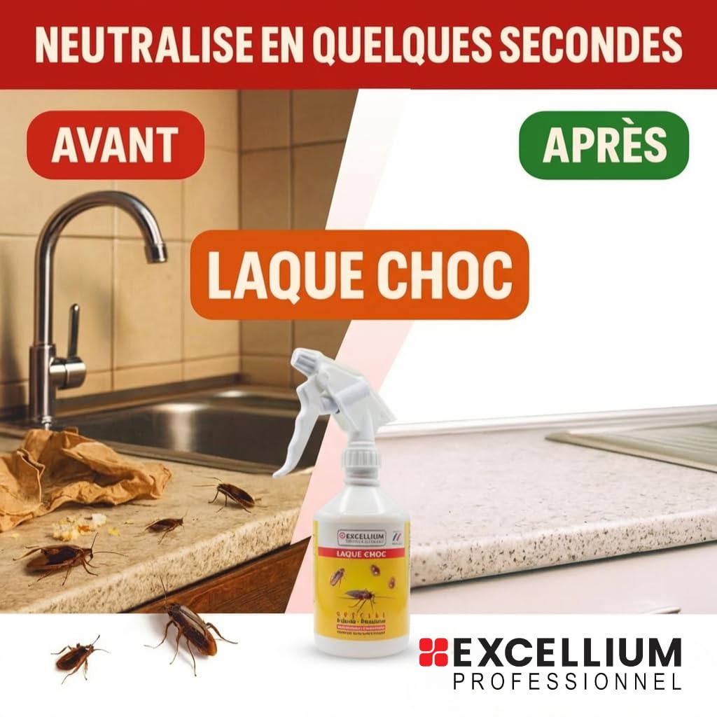 Excellium | Laque Choc Insecticide Spécial Cafards et Punaises | Spray Prêt à l'Emploi | Protection Longue Durée | 500 ml — vue 3