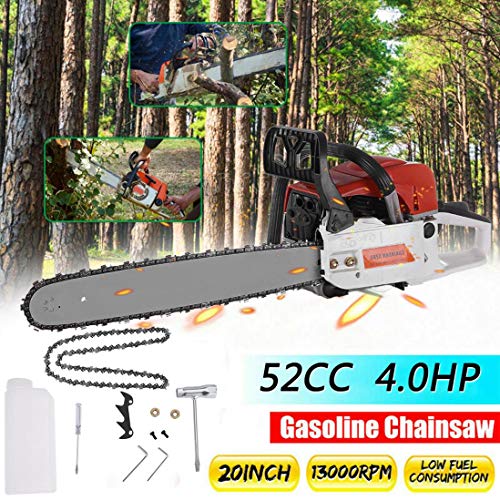Dinmmgg 52cc Gas Chainsaws 20 Inch Bar Power Chainsaws Gas Powered Chainsaw 2 Stroke Handed Petrol Gasoline Chainsaw | 4.0HP 2.9KW 12500RPM | Vibration Reduction | Cutting Wood