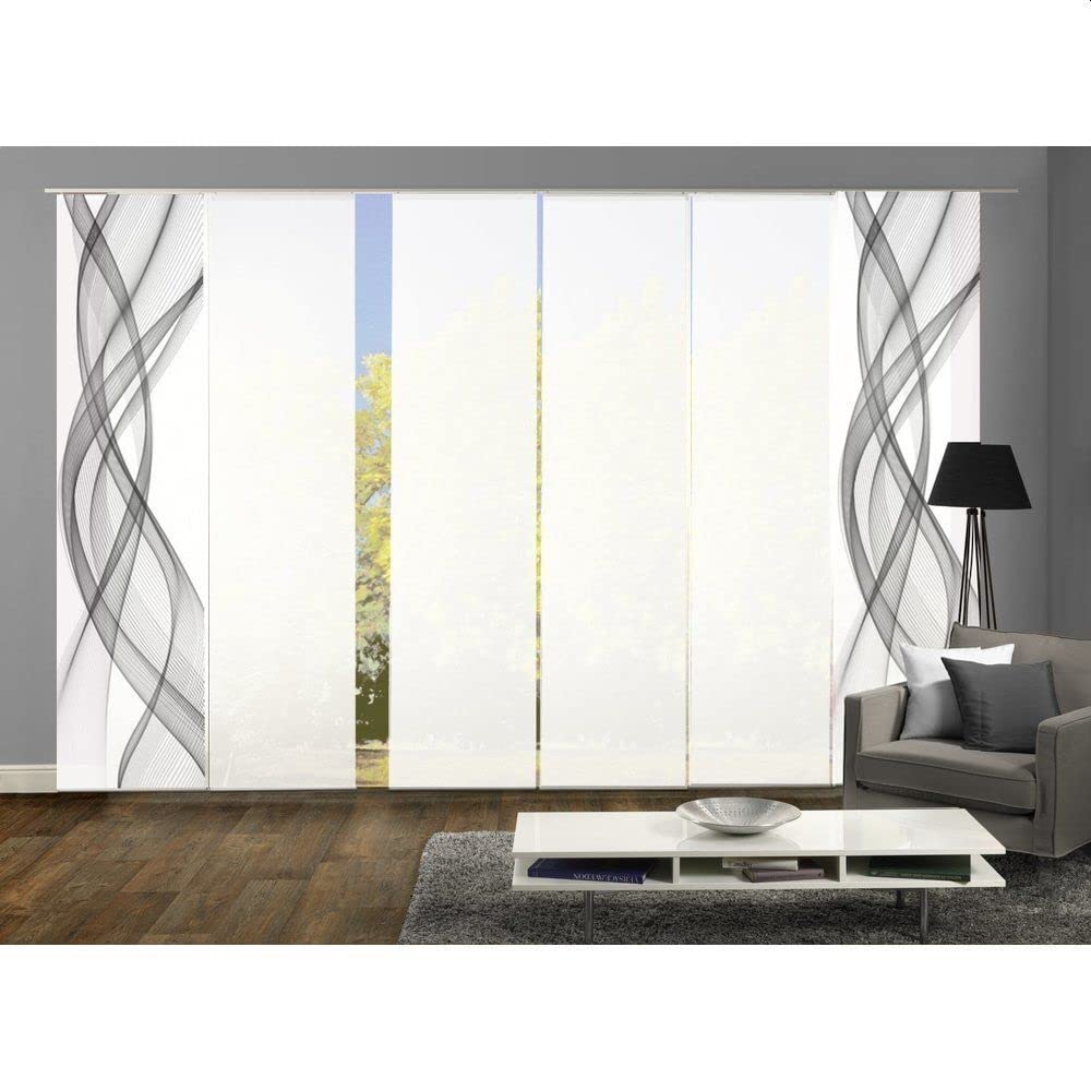 6er-Set Schiebegardinen (54198), Mariella, Höhe 245 cm, 2X Dessin, 4X weiß, Blickdicht