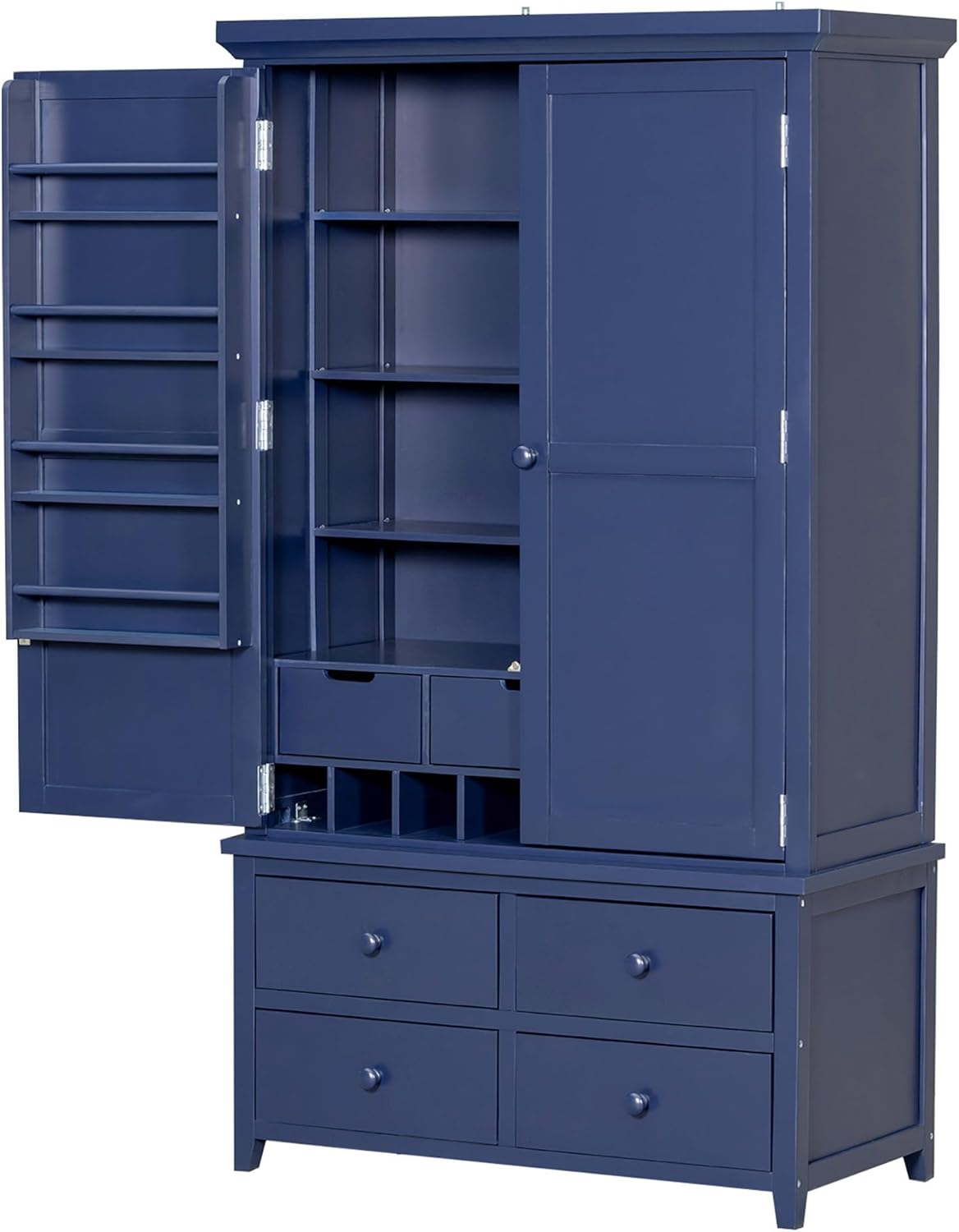 Kitchen Pantry Storage Cabinet, Tall Storage Cabinet with Doos & Drawers, Freestanding Kitchen Cupboard with Hanging Shelves and Adjustable Shelves for Dining Room, Living Room (Blue, One size)