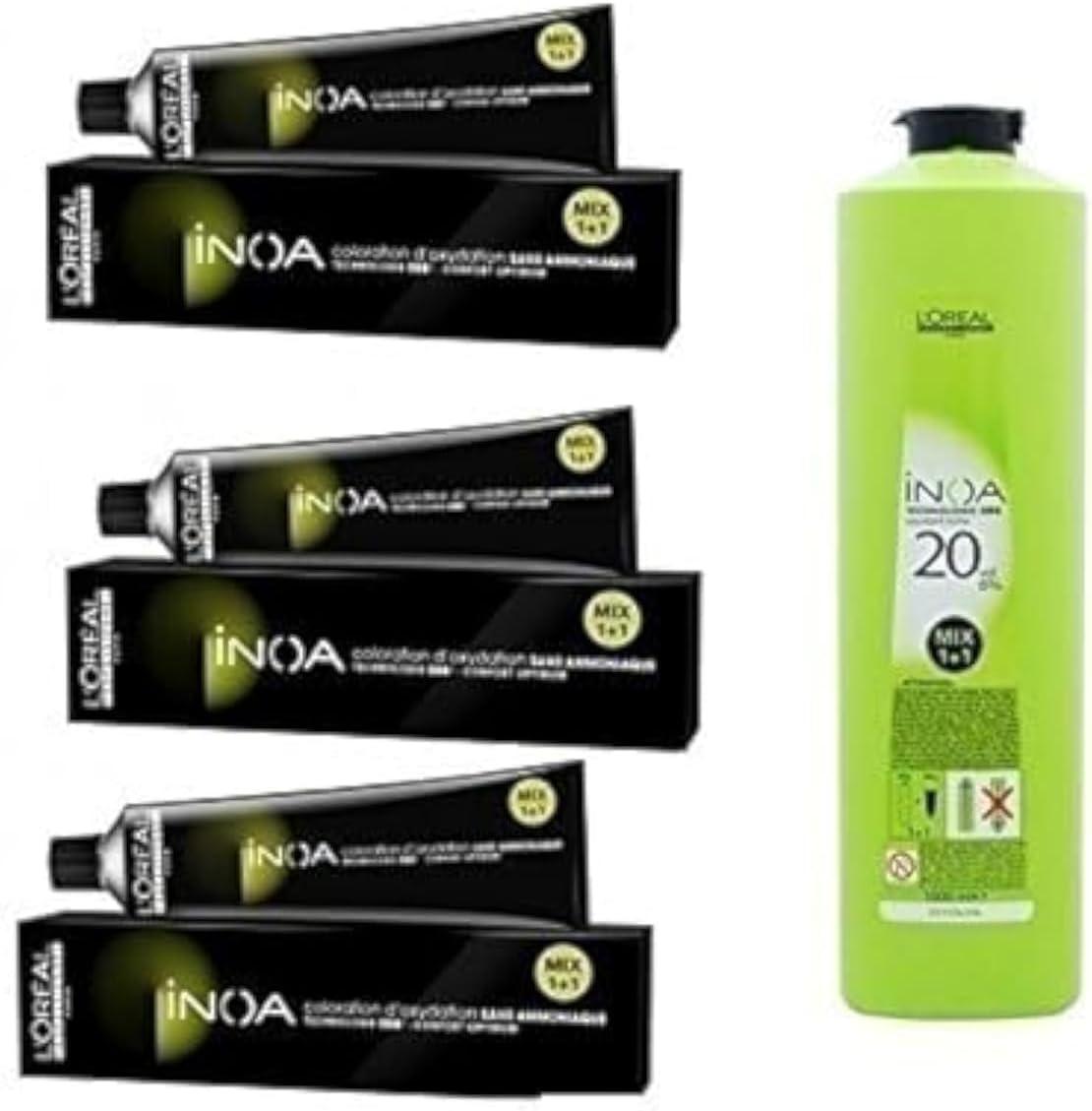 Paris Professionnel Inoa Hair Colour Tubes- 3 Tubes with Developer (1000ml, Black,1)