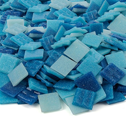 Milltown Merchants™ Light Blue Mosaic Tiles - Bulk Mosaic Tile Assortment - 3/4 Inch (20mm) Mixed Colors Venetian Glass Tile - 3 Pound (48 oz) Craft and Backsplash Tile