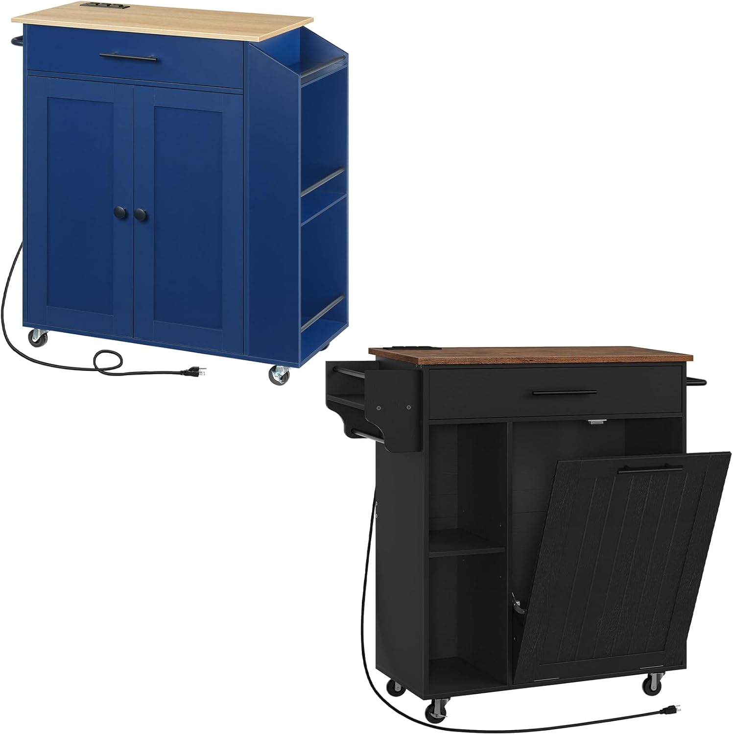 HOOBRO Kitchen Island and Kitchen Island Bundle, Mobile Island Cart with Power Outlet, Storage Island with Spice Rack and Drawer for Home, Dining Room, BF80UZD01G1-UN82UZD01G1