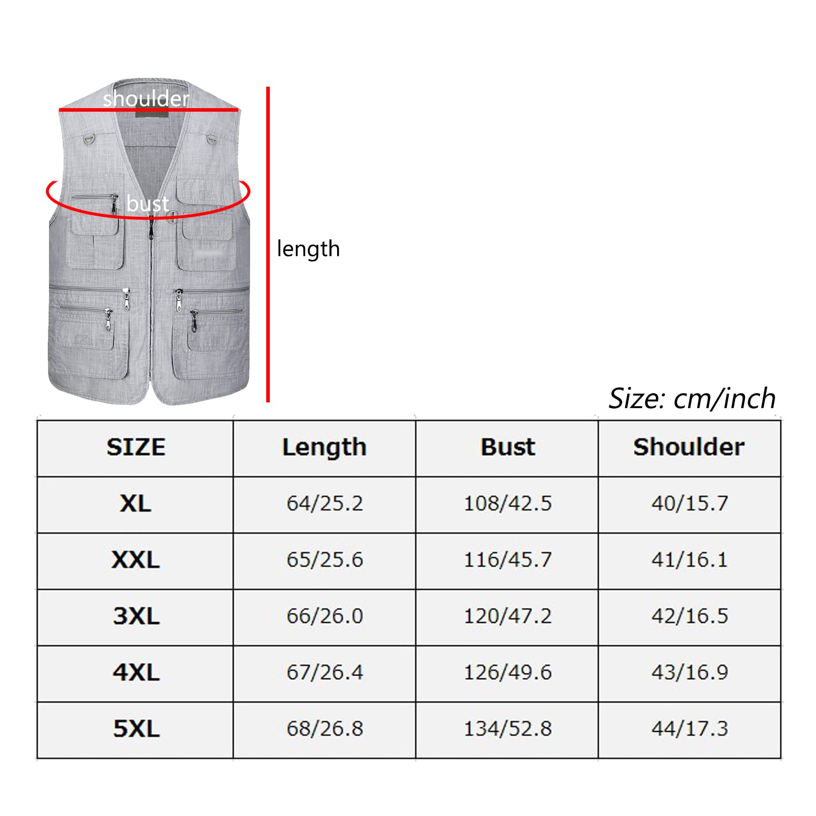 Hombres Chaleco de Pesca Algodón Multibolsillos Sin Mangas Chaleco de Fotografía Caza Camping(Size:5XL,Color:Verde)