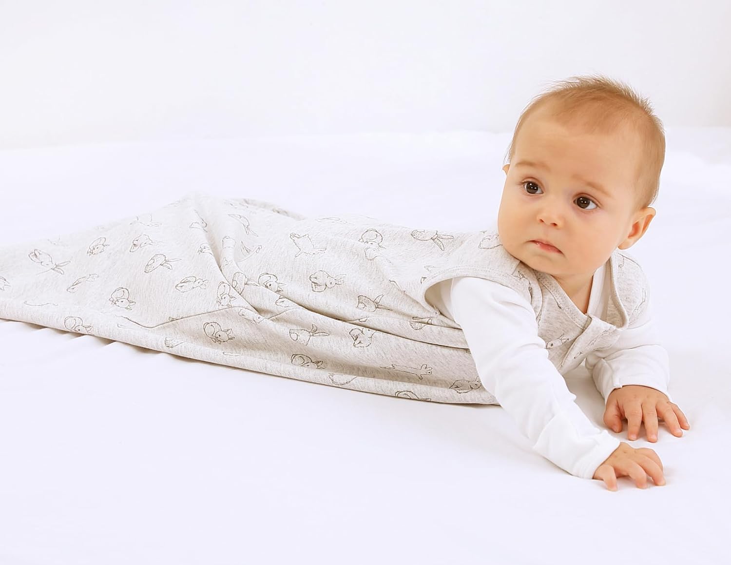Owlivia Baby Organic Cotton 0.5 TOG Wearable Blanket-Light Sleeping Bag with 2-Way Zipper, Boys Girls Swaddle Transition Sleep Sack(0.5 TOG Gray Rabbit, 3-12 Months) image 2