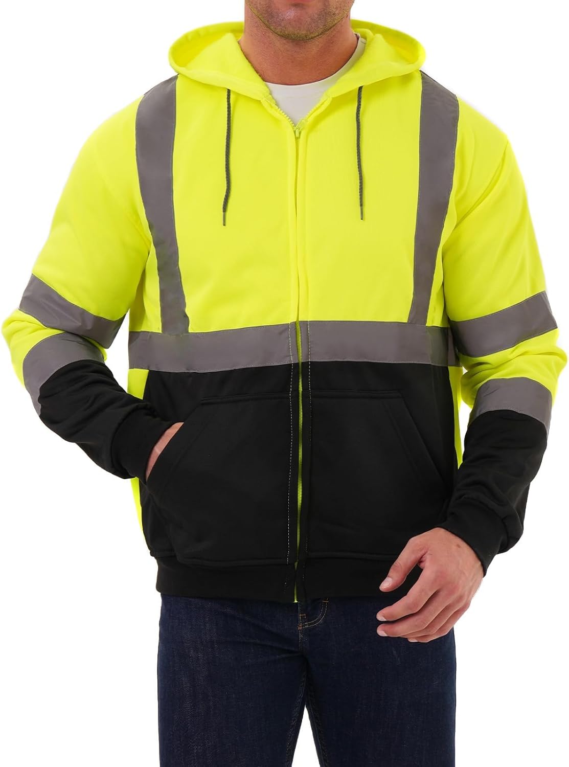 SRsafety High Visibility Safety Hoodie for men,Reflective Safety Sweatshirt with Black Bottom,Work Hoodies for Men＆Women