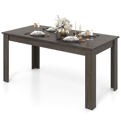 GIANTEX Dining Table for 4-6, 63' Large Rectangular Kitchen Table, Grey | Farmhouse Dinner Table with Wood Stable Struct