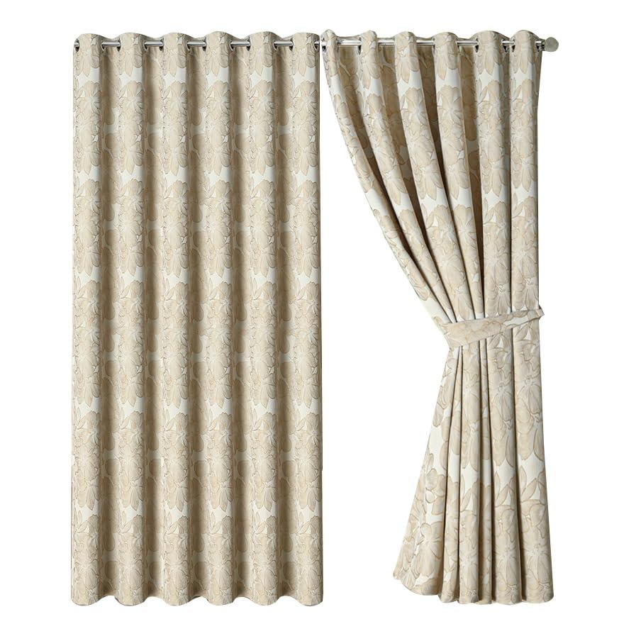 OpulentDreams Jacquard Curtains - Heavy Ring Top Window Curtains for Bedroom & Living Room - Fully Lined - Includes Two Tie Backs - Pair of Panels (Cream 2 - Eyelet, 66" x 72" (167 x 183 cm)) โ image 1