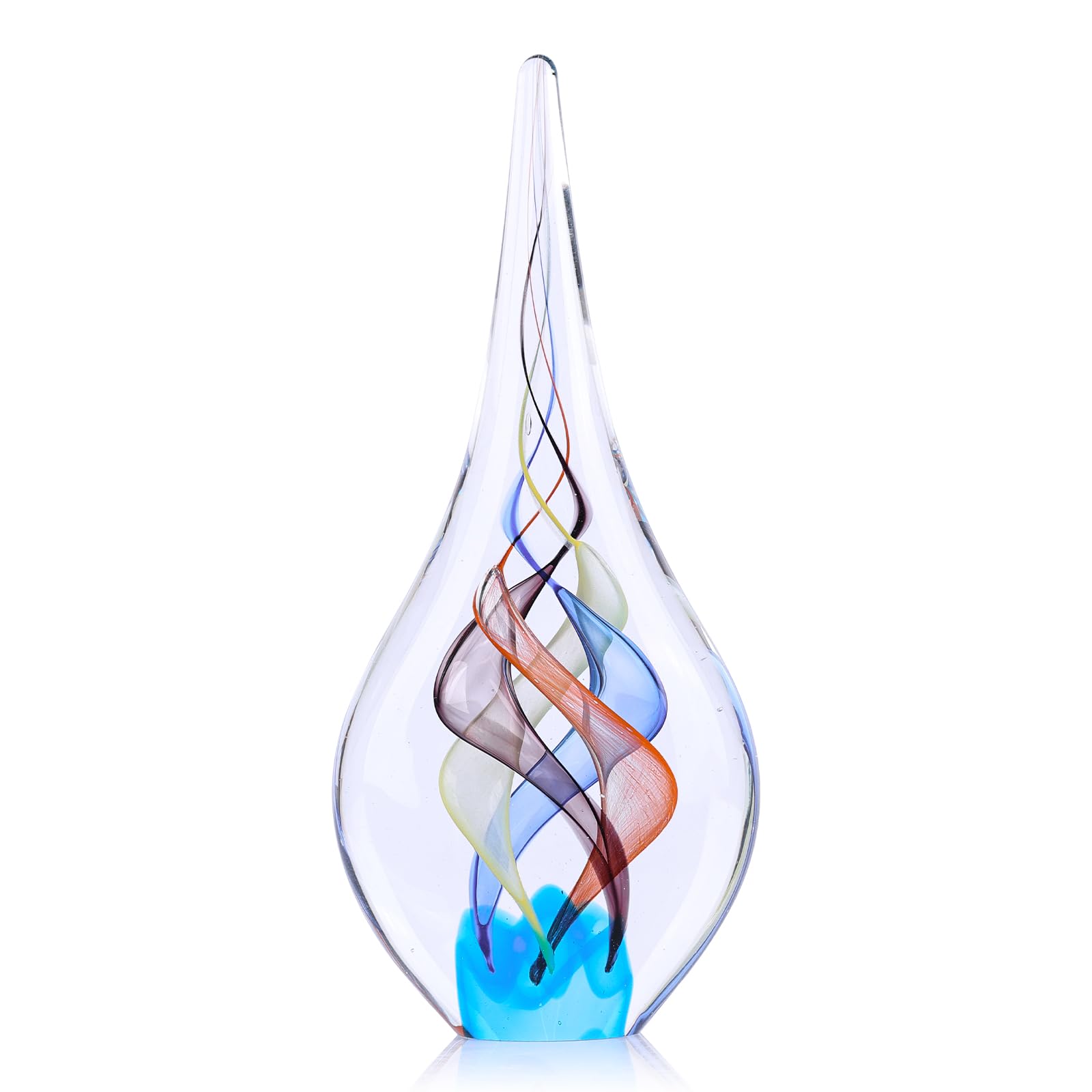 9" Tall Sculpture Hand Blown Glass Decor, Paperweight for Office Desk, Modern Glass Art Figurines Mediterranean Beach House Decor, Living Room Coffee Shelves Table Top Decoration (Colorful)