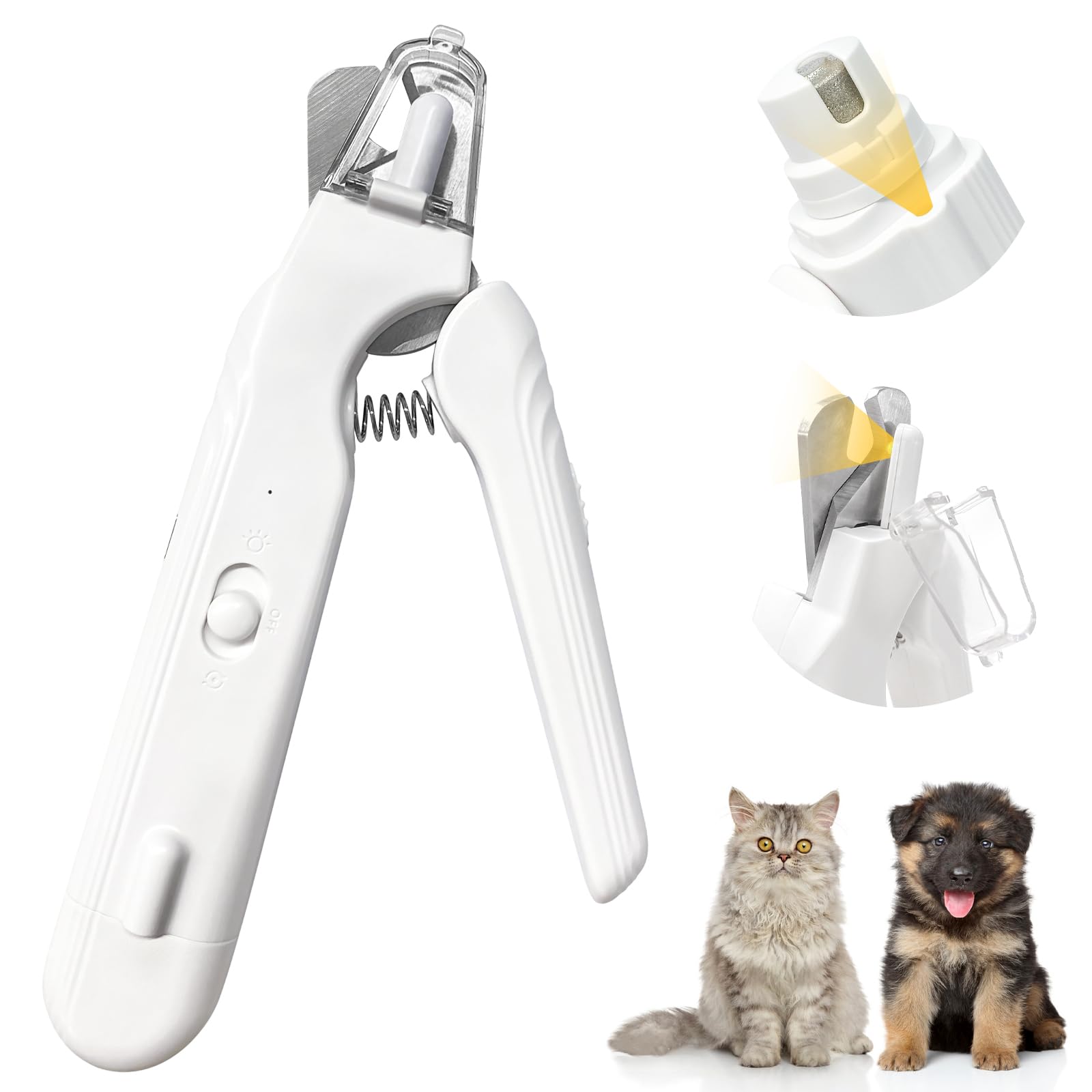 2-in-1 Dog Nail Trimmers & Dog Nail Grinder, Dog Nail Clippers with 2 LED Lights & Safety Guard, USB Rechargeable, Multiple Grinding Methods for Small, Medium, and Large Dogs & Cats (White)