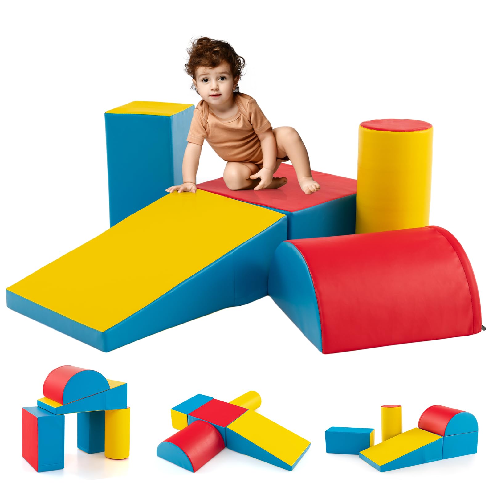 DREAMADE Parcours Motricité Bébé 5PCS avec Housse Lavable, Blocs de Construction avec Piscine à Balles, Module Motricité pour Enfant 3+ Ans, sans DREAMADE Parcours Motricité Bébé 5PCS avec Housse Lavable, Blocs de Construction avec Piscine à Balles, Module Motricité pour Enfant 3+ Ans, sans