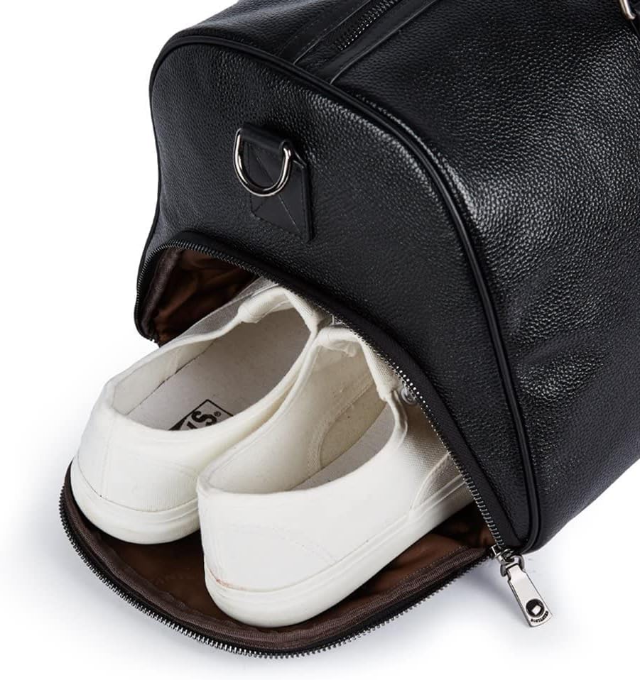 BOSTANTEN Genuine Leather Travel Weekender Overnight Duffel Bag Gym Sports Duffle Bags For Men and Men's Leather Ratchet Dress Belt with Automatic Sliding Buckle