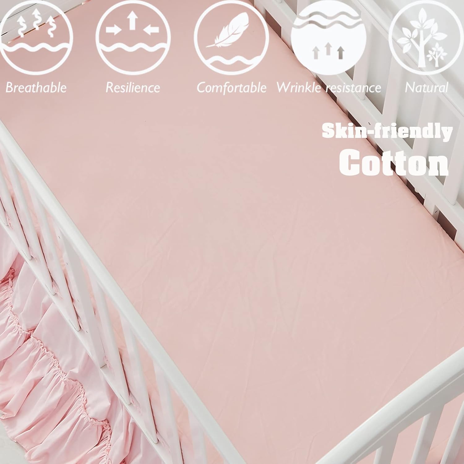 Brandream Crib Bedding Set for Baby Girls 100% Cotton Ruffles Nursery Bedding with Elephant Embroidered Pink Baby Bedding Crib Set, 6 Pieces