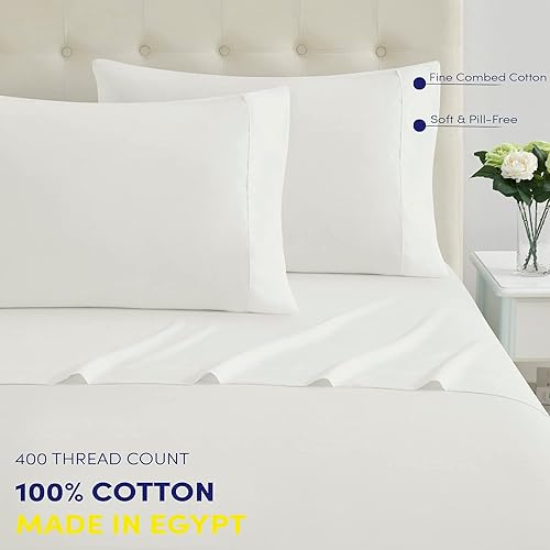 Miniatura 3 de Sábanas de tamaño matrimonial 100% algodón, hechas en Egipto, suaves de 400 hilos para colchón de cama de tamaño matrimonial, juegos de sábanas y