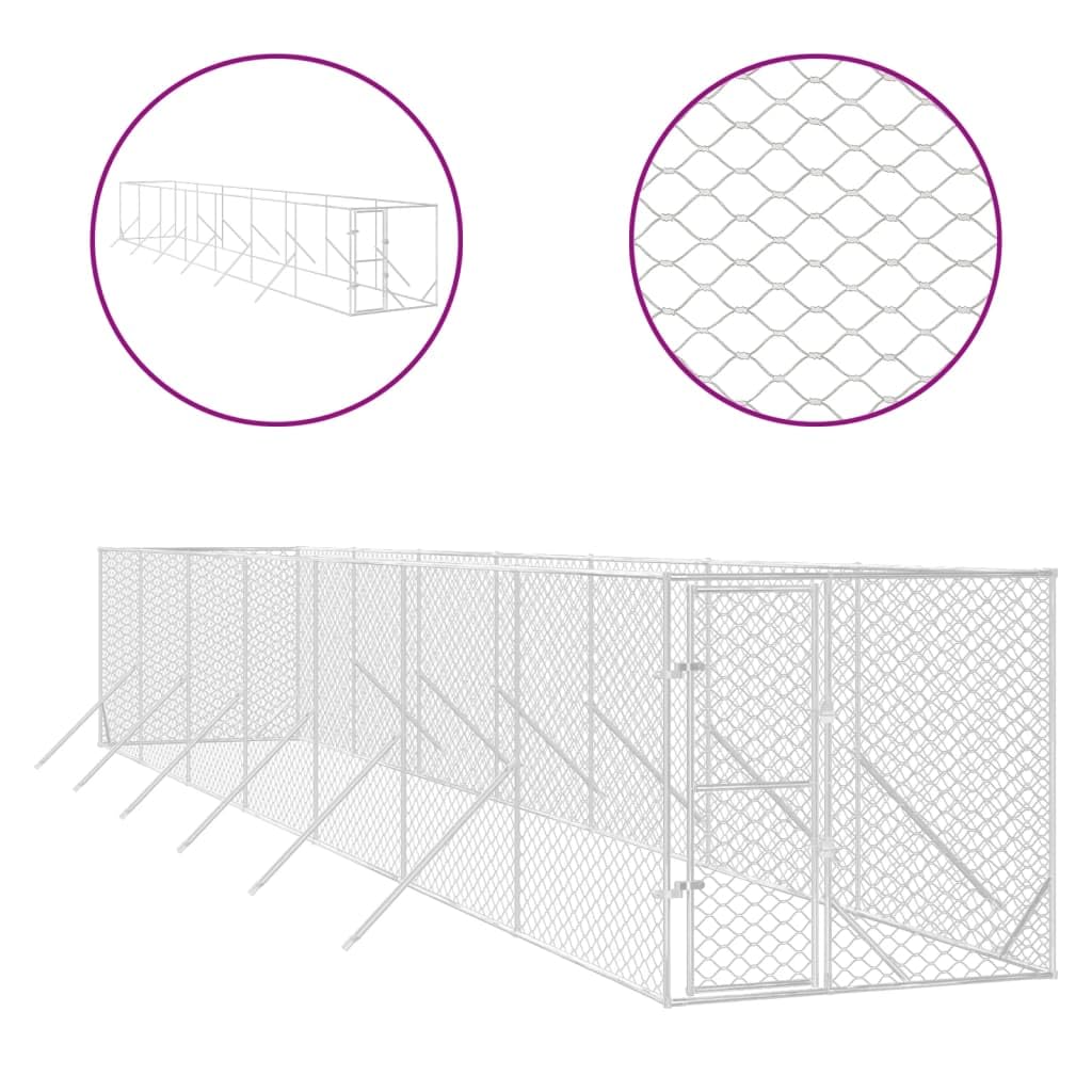 ShGaxin Zewnętrzne legowisko dla psa srebrne 2 x 14 x 2 m ze stali ocynkowanej, artykuły dla zwierząt, zwierzęta domowe - artykuły, artykuły dla psów, legowiska i wybiegi dla psów-3190454