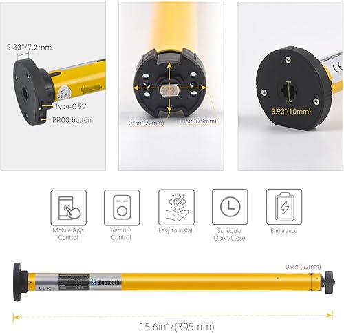 Miniatura 2 de Persianas Bluetooth Alexa de 1 1/4 pulgadas, motor de persiana enrollable WiFi, tubo existente de 1.25 pulgadas, control remoto recargable para