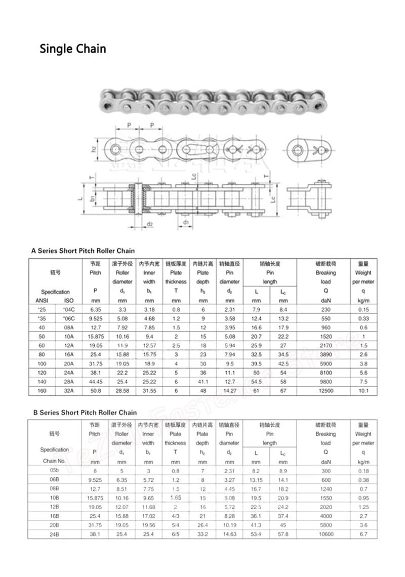 Cadena de Rodillos de Paso Corto de Acero Inoxidable 304, 1/1, 524 Metros, Cadena de transmisión Industrial 04C 05B 06B 06C 08B 08A 10A 10B 12A(Length 1 Meter,08A)