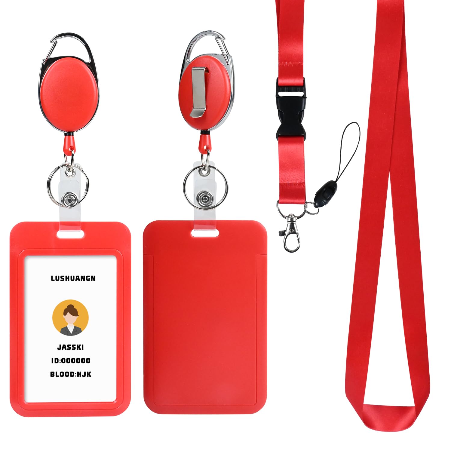 Red Badge Holder and Retractable Reels,Lanyard with Release Buckle, for ID Card Women Kid Office Nurses Teacher Doctor Student — image 1