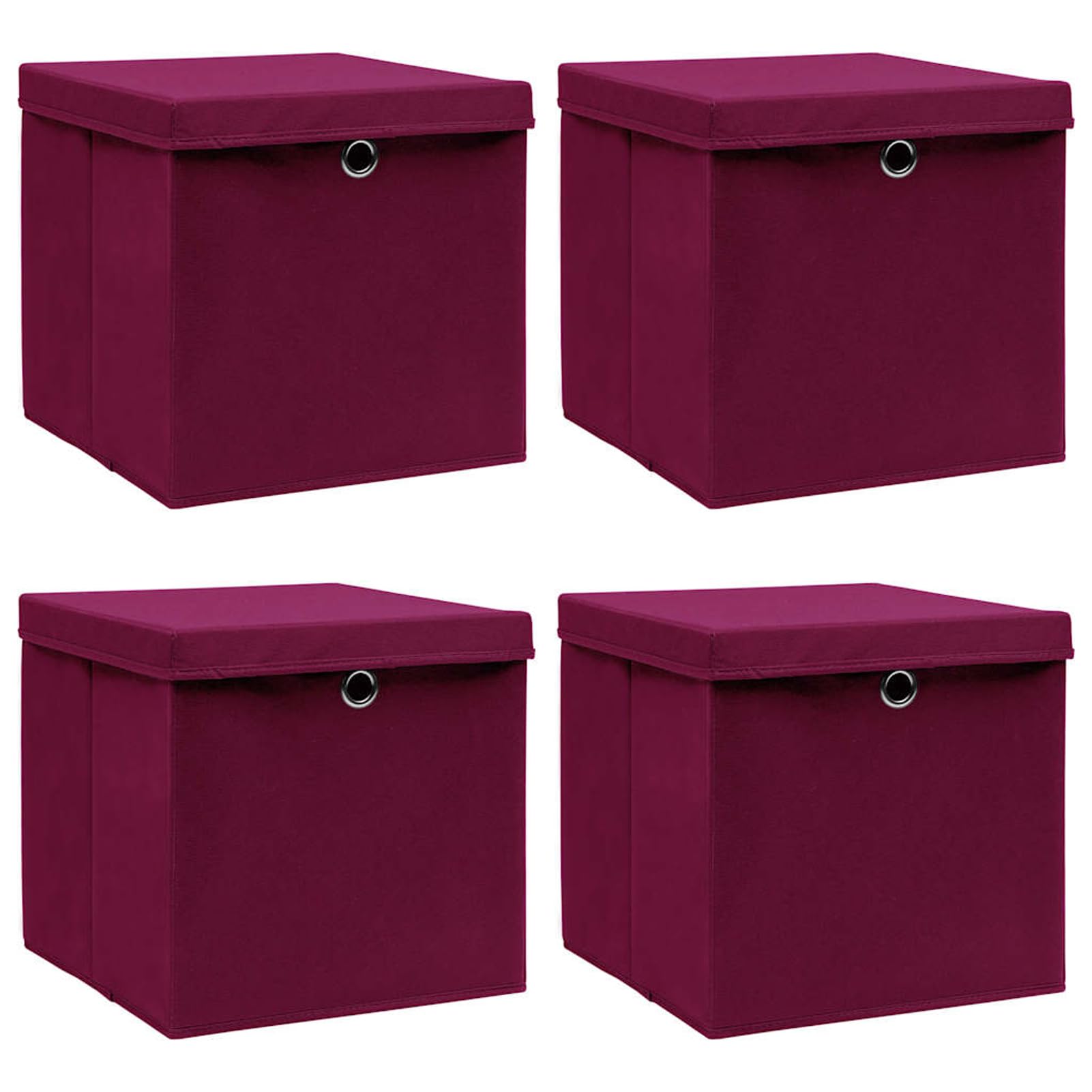 Tidyard Scatole Portaoggetti con Coperchi 4 Pezzi Rosso Scuro 32x32x32 cm Tessuto Non Tessuto, Contenitori Pieghevoli con Maniglia per Armadio Scaffale, Organizer per Casa 288342