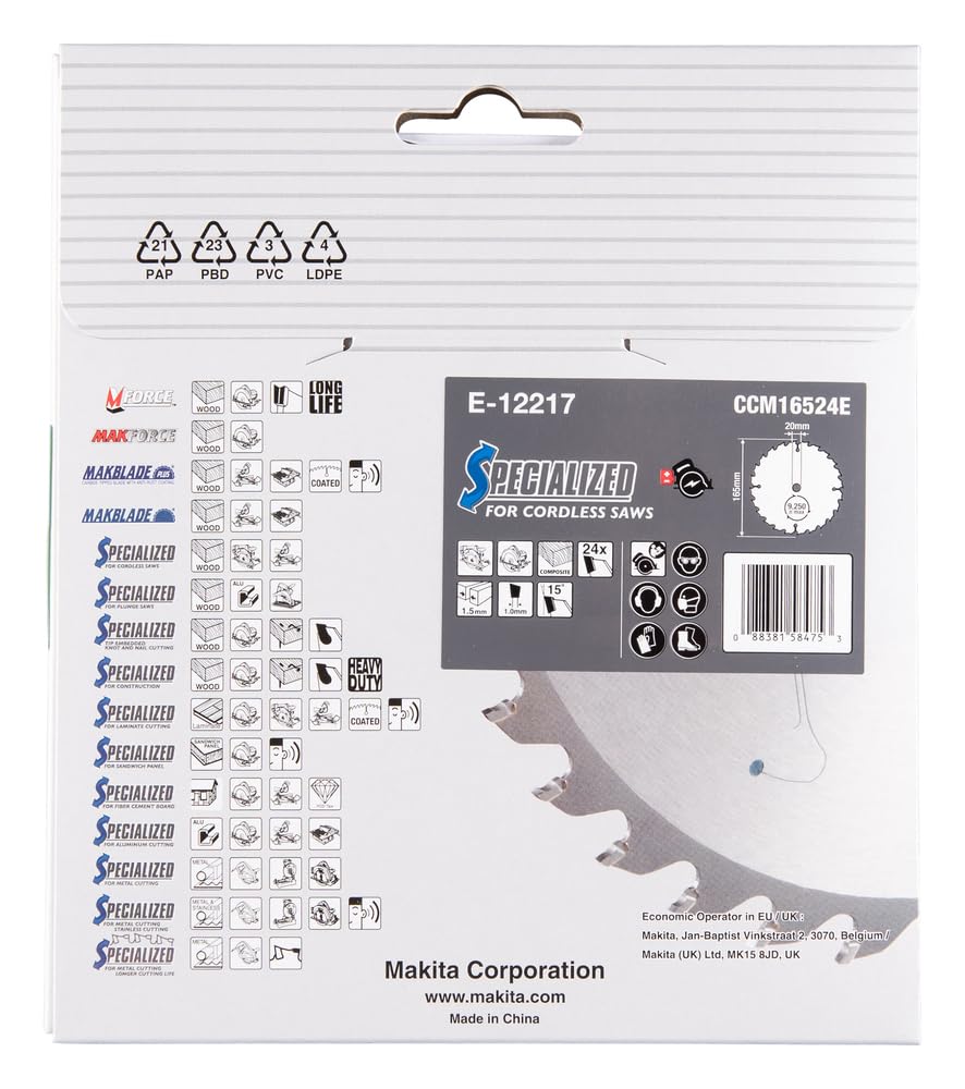 Makita E-12217 EFFICUT Composite Decking Circular Saw Blade Diameter 165 x 1.5 x 20 mm 24 Teeth 15° Tooth Angle for Natural Fibre-Reinforced Plastic e.g. WPC for Cordless Hand Circular Saws - Image 3