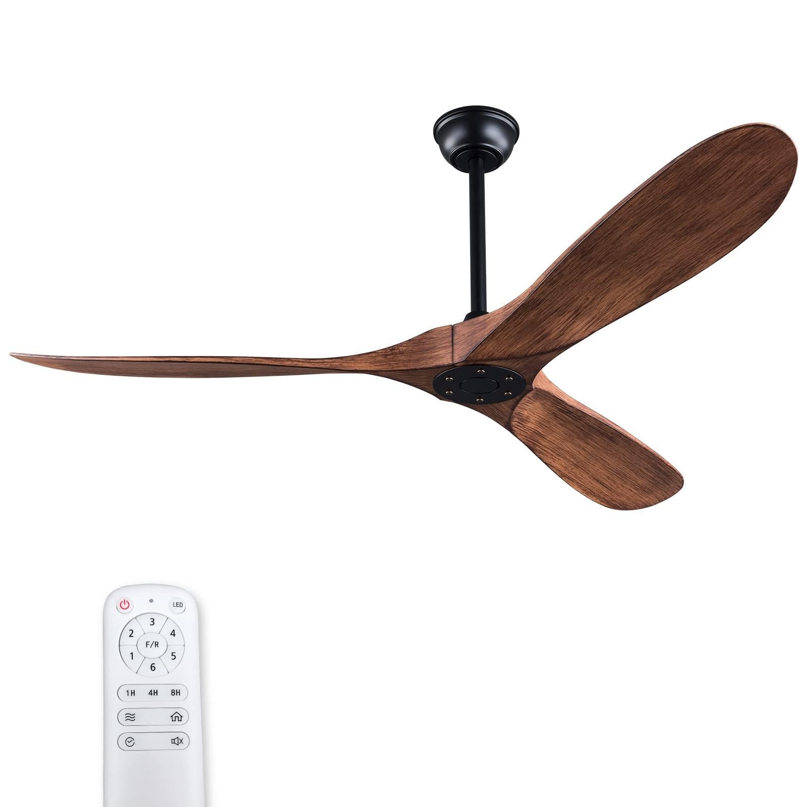 Modern ABS ceiling fan with remote control,Outdoor Ceiling Fan Without Light,3 Reversible Walnut Wood Blades Noiseless DC Motor