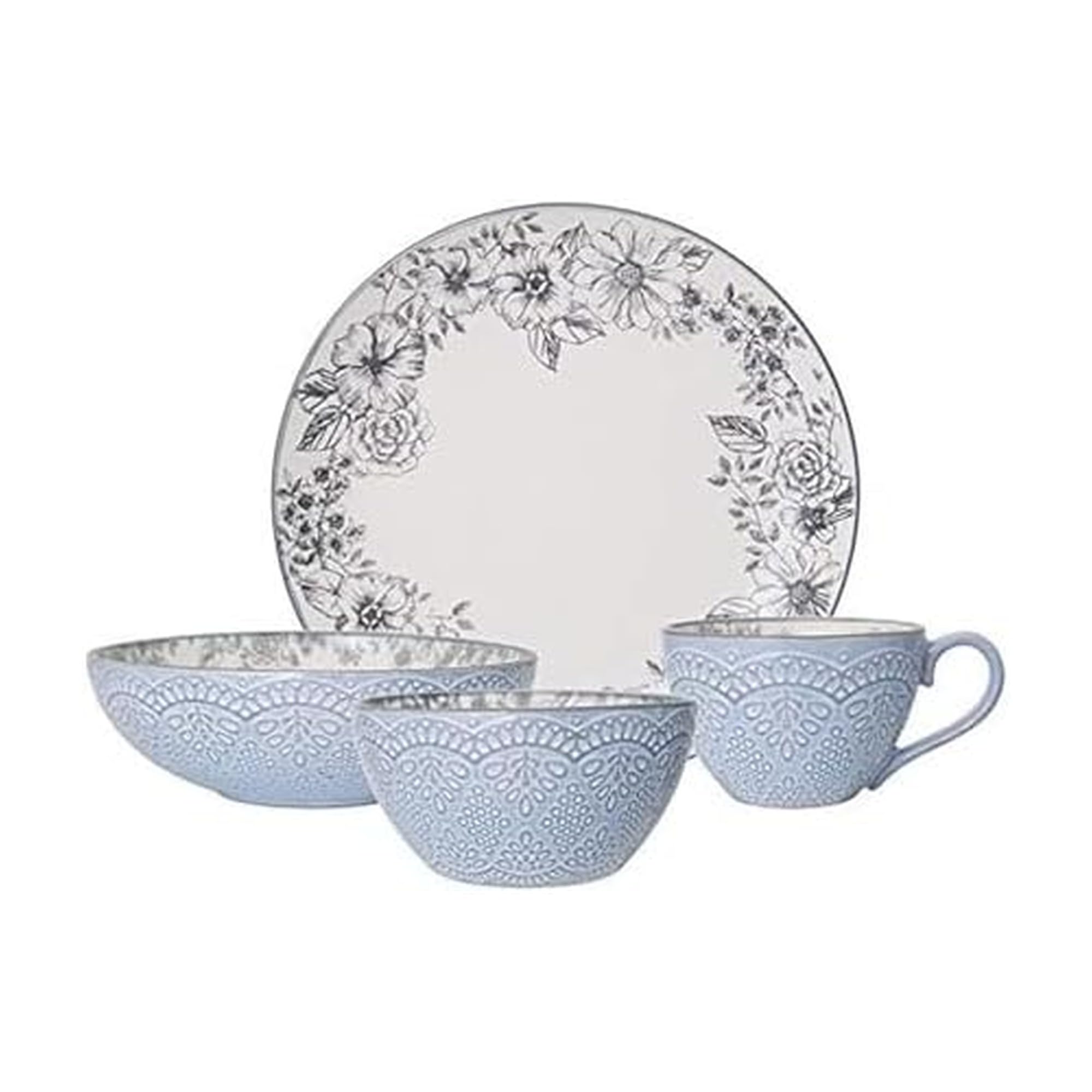 Pfaltzgraff Gabriela Gray 16-Piece Stoneware Dinnerware Set, Service for 4 -,Gabriela Grey