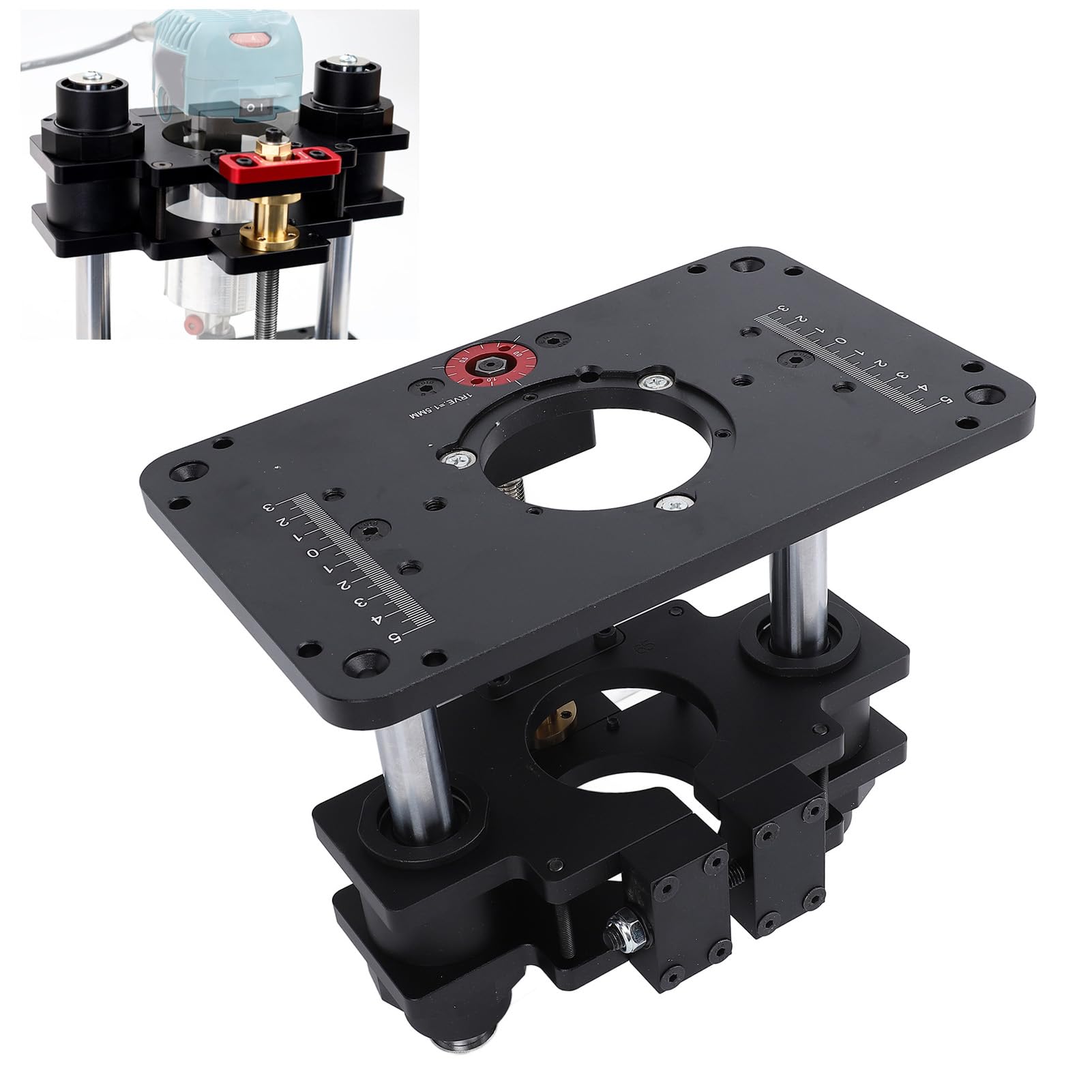 Système de Levage de Routeur, Table de Levage de Précision pour Moteur de 3-1/2 de Diamètre, Plaque 9-1/4'' X 11-3/4'' et Kit de 3 Anneaux D'insertion, Compatible avec
