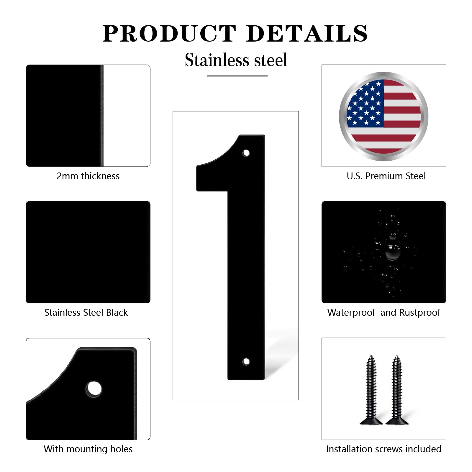 Números de puerta y letras de acero inoxidable de 50,8 cm, color negro, modernos números de buzón y números de casa para exteriores, números de dirección para casa o apartamento (G)