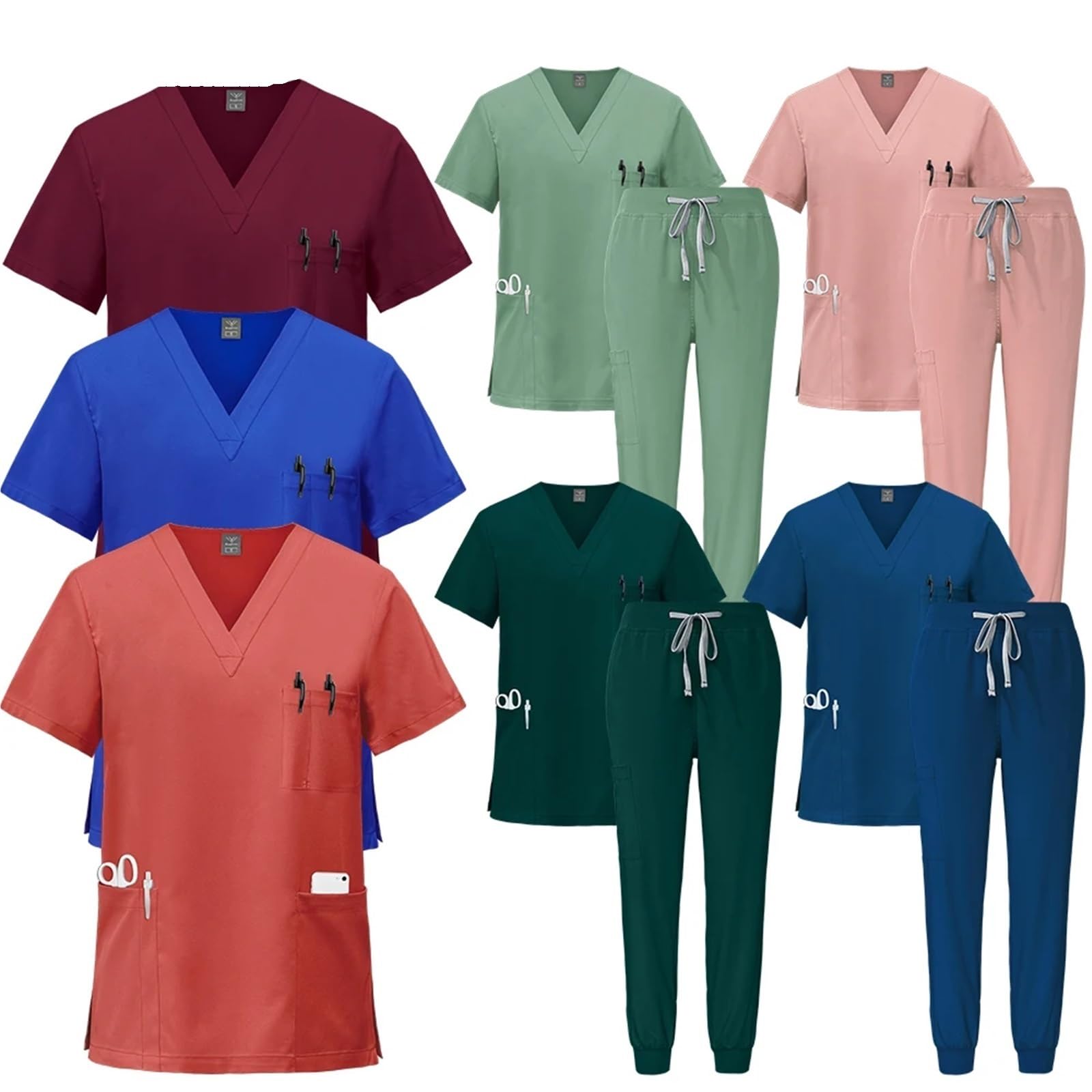 Uniforme Sanitario Unisex Uniformes médicos, Ropa de Trabajo enfermería, Camiseta con Cuello en V y Bolsillo, Pantalones Deportivos, Conjunto Uniforme quirúrgico clínico(Dark Blue,XL)