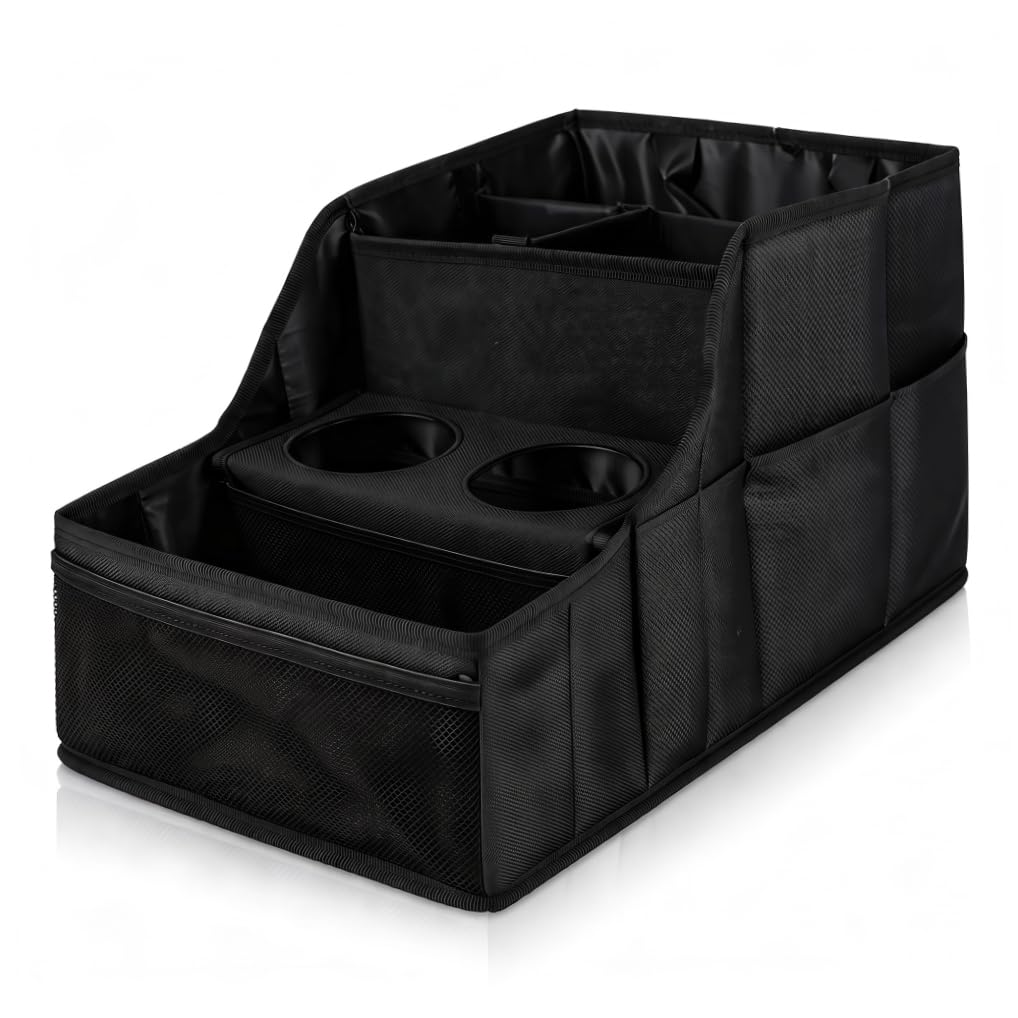 Organizer per auto, pieghevole, piccolo, nero | Contenitore multi-tasca, facile da piegare, ideale per viaggi in famiglia, piccoli veicoli