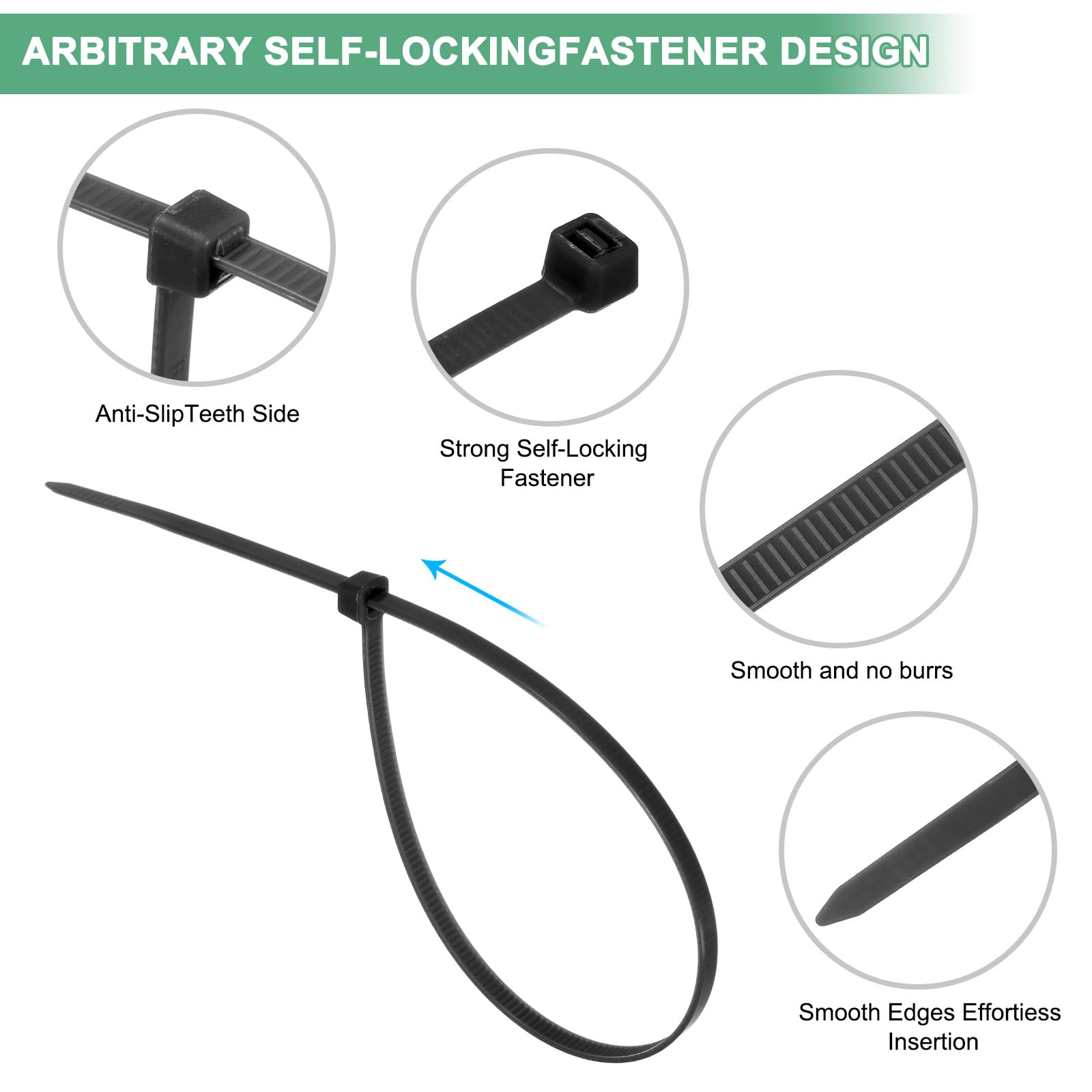 M METERXITY Paquete de 1000 Bridas de Nylon de 16" 49 Libras Bridas de Cable de Nylon Autoajustables para Uso en Interiores/Exteriores/Hogar/Oficina/Jardín/Taller/Para Asegurar [Negro]