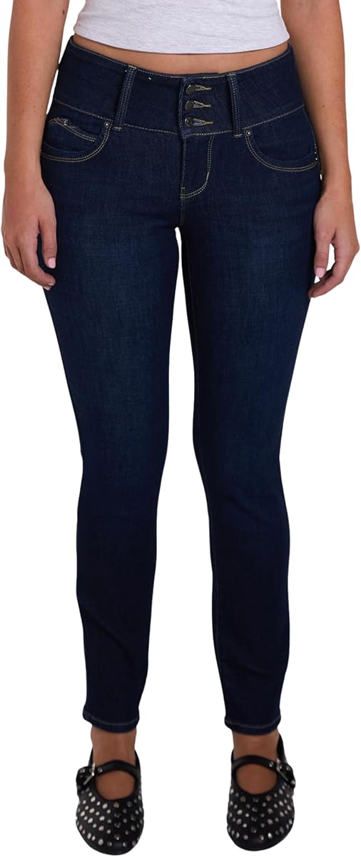 YMI Jeans ajustados de fibras recicladas con 3 botones Wannabettabutt de tiro medio para mujer YMI Women's
