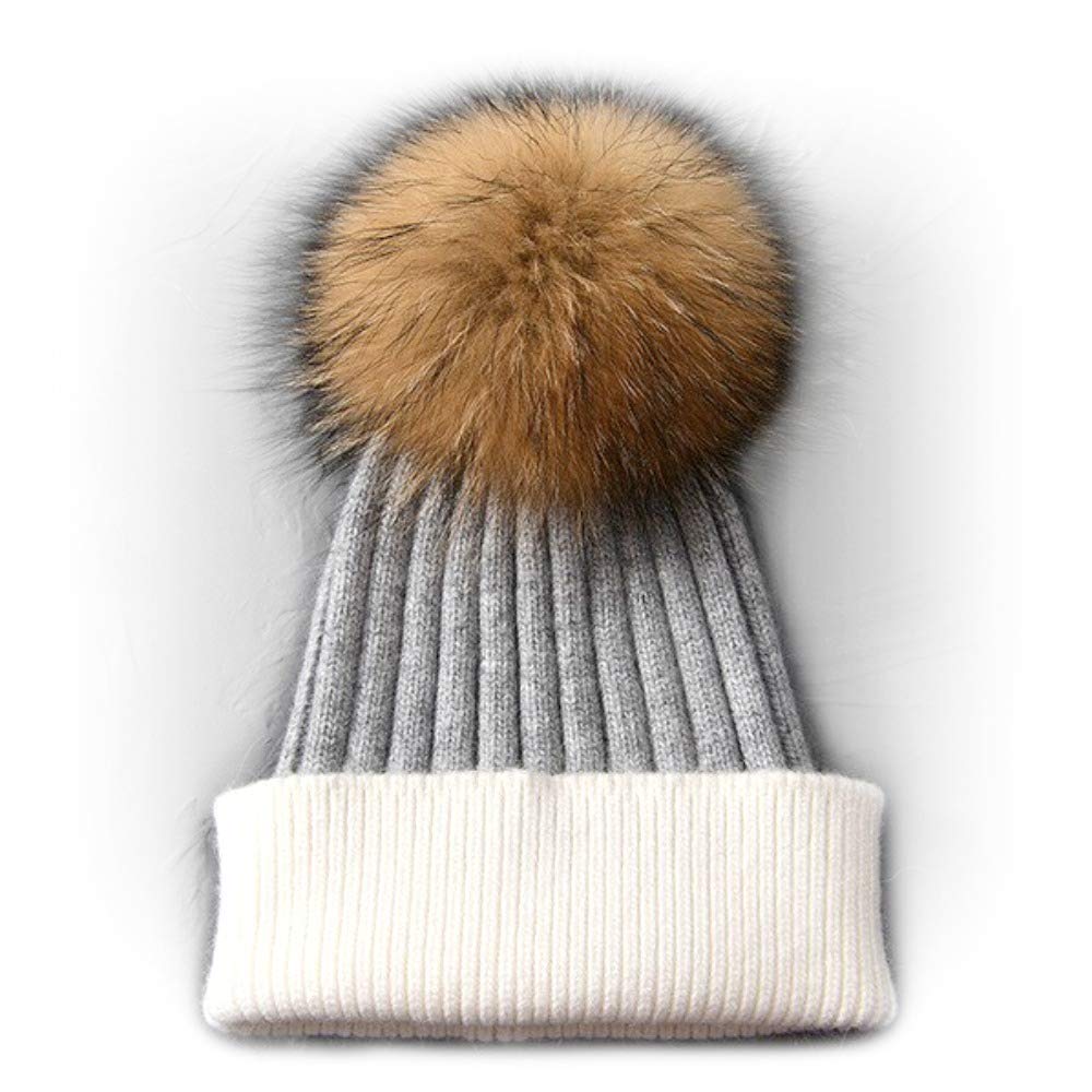 Cappello Cashmere PON PON Pelliccia Bianco e Grigio Cappellino Cuffia Bambina Baby Hat Fur (Bambino)