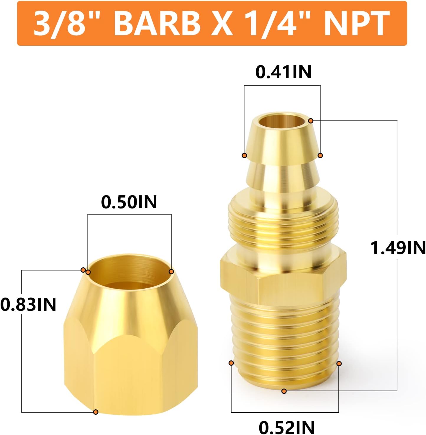 GASHER 10PCS Brass Pneumatic Replacement Fitting, Reusable Hose End Repair Fitting 3/8" Barb（Suitable for 3/8" ID，1/2" OD air hose) x 1/4" NPT Rigid