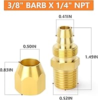 Vista 33 de GASHER 10PCS Brass Pneumatic Replacement Fitting, Reusable Hose End Repair Fitting 1/4" Barb（Suitable for 1/4" ID，5/16" OD air hose) x 1/4" NPT Rigid