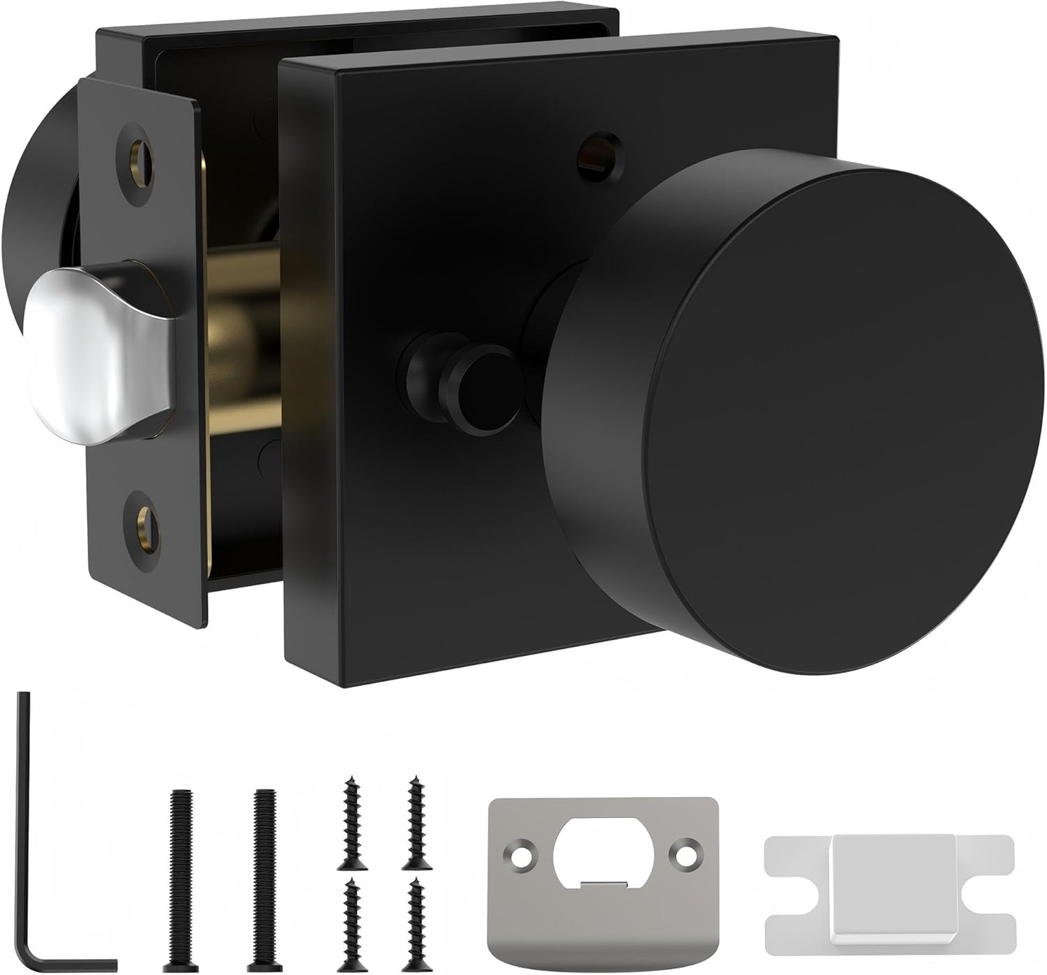 Passage Door Knobs Interior with Lock, Square Reversible Door Lock Door Handles for Passage, Access, Matte Black