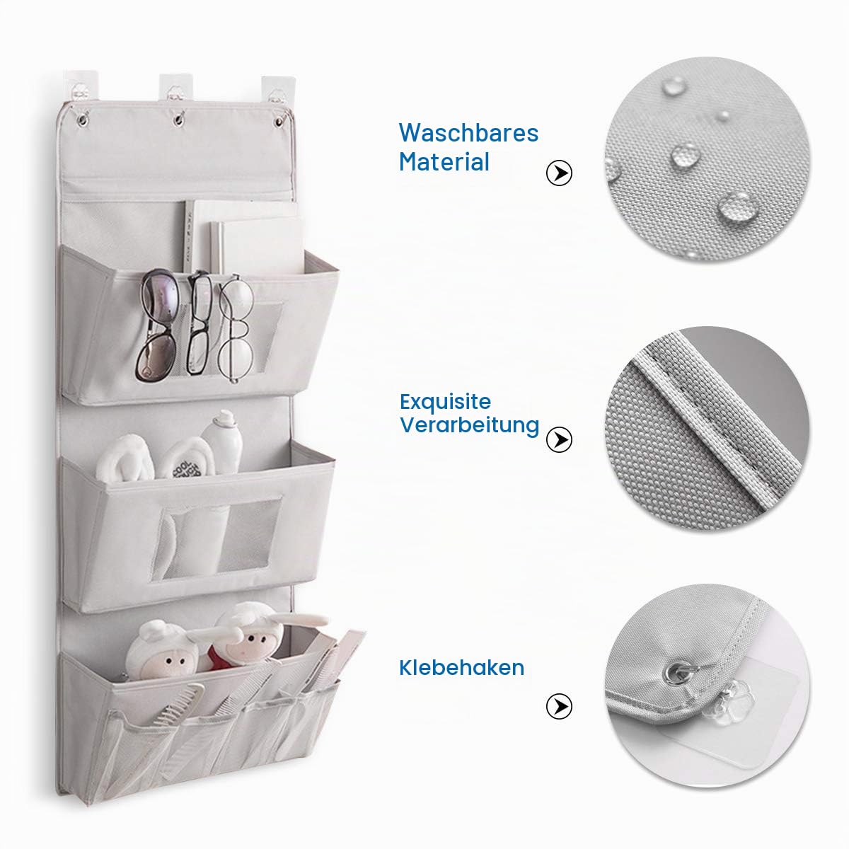 Wall Hanging Storage Bag Hängeorganizer Tür Schrank Organizer Aufbewahrungstasche Wandbehang Organizer für Zimmer Küche Bad Grau