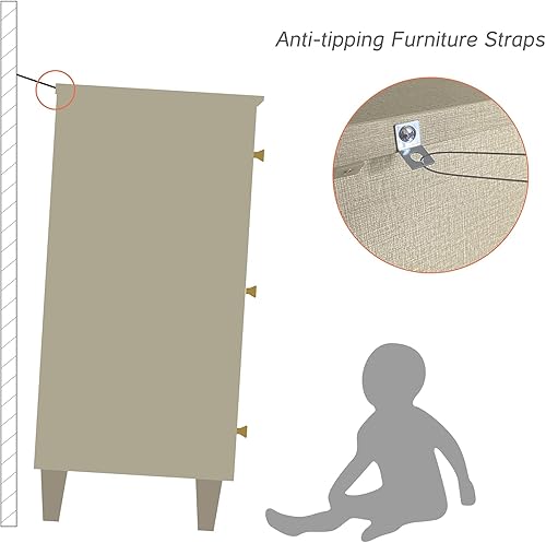 Miniatura 7 de WAMPAT Mueble de TV para televisores de hasta 55 pulgadas, centro de entretenimiento de madera beige con 6 cajones, moderna mesa consola multimedia
