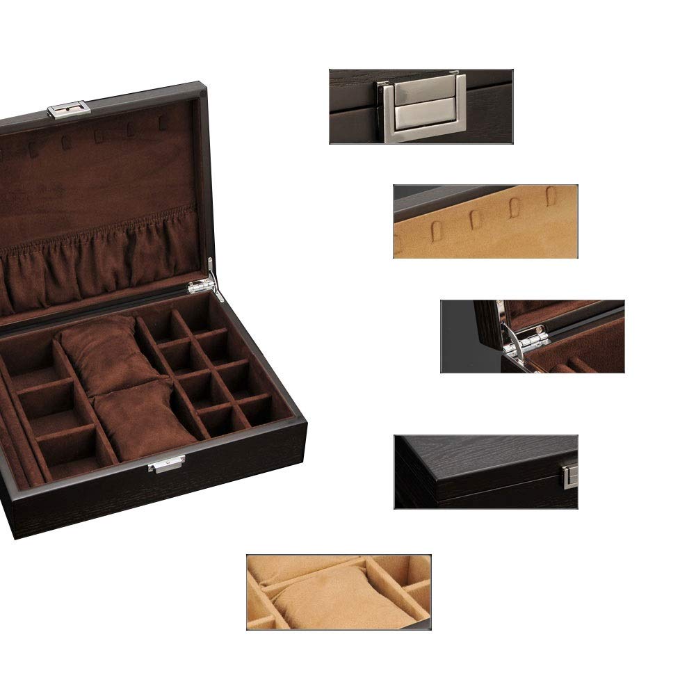 Pudełko na biżuterię Drewniane jednowarstwowe przenośne z zamkiem Pudełko na zegarek Vintage Velvet Wszechstronne etui do przechowywania zegarka pierścionkowego Biżuteria ręczna Pudełko z biżuterią